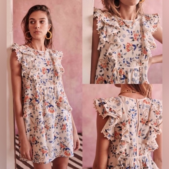 Sezane Alexane Blue Floral Mini NWT SZ 34/US 2 - Picture 5 of 5